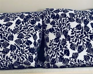 Pair of blue and white pillows 