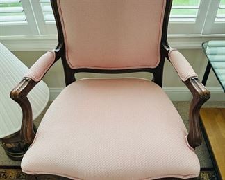 Antique Queen Anne style chair with soft pink upholstery 