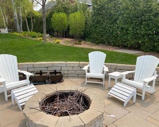 CR Plastic Products Adirondack chairs 4 white chairs two ottomans 