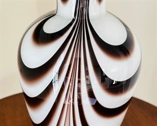 Brown and white swirl glass vase 12" tall 