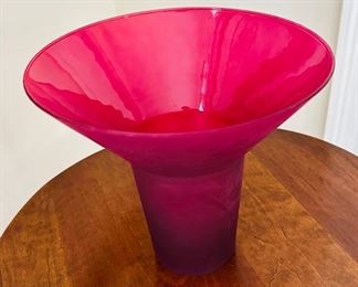 Pink glass vase 9" tall 