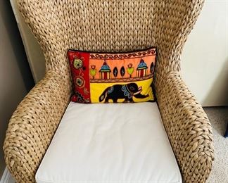 Wicker chair with pillow 