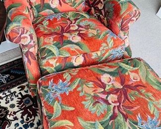 Crate & Barrel upholstered arm chair and ottoman 