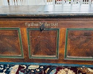 Antique wooden chest 46.5" w x 22" d x 22" t 