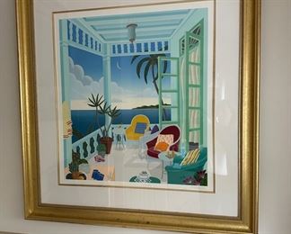 Gold framed double matted Thomas McNight hand-signed silk screen limited edition 191/200 lithograph 