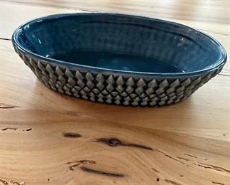 Blue pottery dish 8" x 2" 