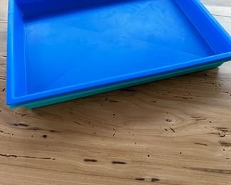 Plastic trays-one blue, one green 16" x 12" 