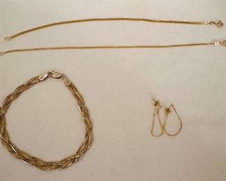 Sterling braided bracelet, 14k chain bracelets and earrings