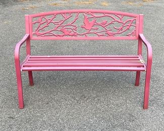 GARDEN BENCH | Garden Bench in magenta finished aluminum with figural bird design backrest. - l. 50 x w. 21 x h. 31 in (Seat Depth 16.5)