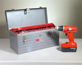 CRAFTSMAN TOOLBOX & B&D DRILL | Toolbox includes Craftsman sockets, Husky socket wrench, assorted tools; plus, a cordless B&D Drill [has battery, no charger]