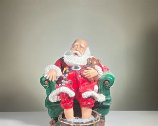 SANTA CLAUS FIGURE | Santa Claus Relaxing After Christmas: Plaster Painted Santa in chair Post Christmas deliveries. - l. 16 x w. 18 x h. 22 in