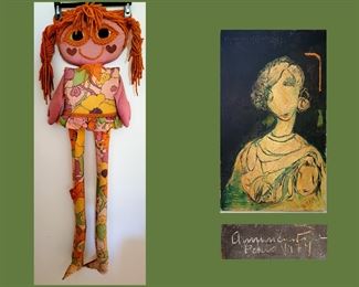 Big Funky Doll and Signed Oil Dated 1974 Paris