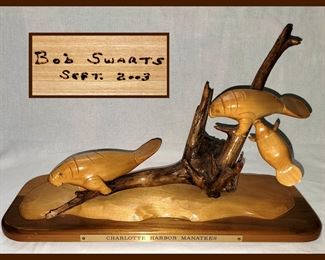 Bob Swarts Manatee Carving Signed and Dated 2003