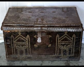 Cool Old Trunk Leather and Wood Probably from Brazil
