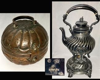 Copper Pumpkin and Marked Plated Pitcher on Stand