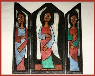 Hand Painted Triple Folding Wooden Panel 