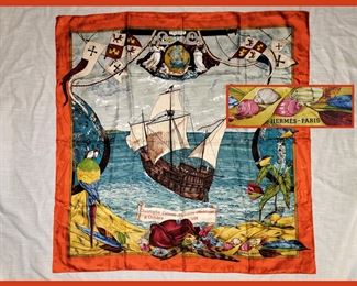 Hermes Scarf depicting Christopher Columbus' Discovery of America in 1492