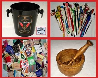 Ice Bucket, Some of the Swizzle Stick Collection and Old  Match Collection 