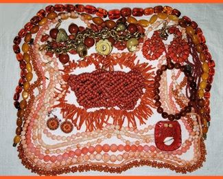 Coral Beads and Coral Colored Pcs 