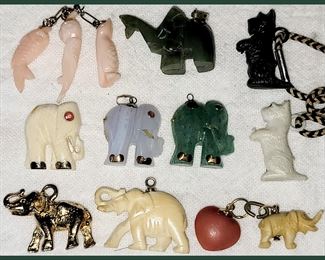 Elephant Pendants or Charms and Tiny Plastic Terriers 