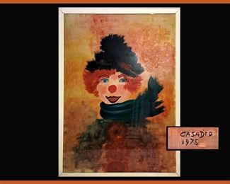 Large Signed Watercolor 1975, Actually a Cute Clown