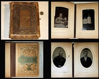 Antique Photo Album Completely Full of Tin Types and Old Photos 