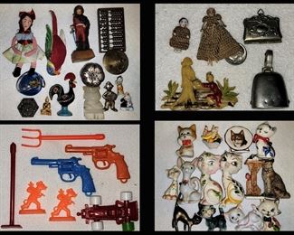 Lots of Great Smalls including a Sterling Silver Cow Bell Pendant, Tiny Dolls, Cast Iron Swashbuckler, Small Cats and Much More 