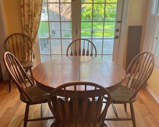 Antique Round Oak Table with Five Chairs