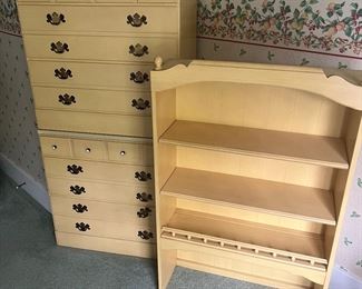 Pale Yellow French Provincial Dressers and Bookcase