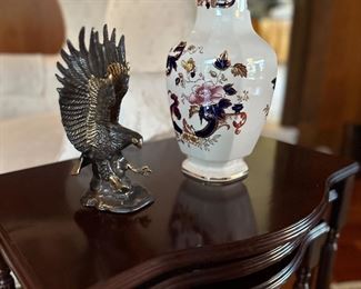 Brass eagle sculpture and vase.