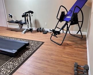 Various pieces of exercise equipment.