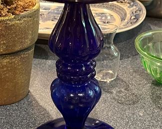 Thick cobalt blue candle holder