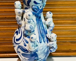 Asian fertility blue & white vase