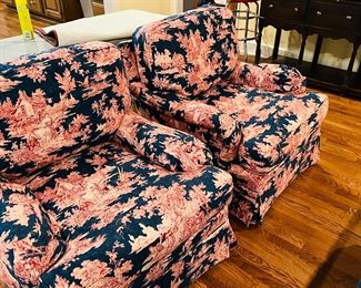 Rose and navy floral occasional chairs