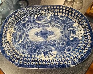 Blue & white transfer ware platter with chinoiserie design, beautiful! Set of 2