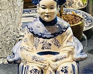 Chinese sitting emperor porcelain statue