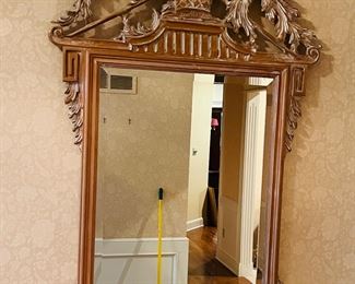 Tall carved wood wall mirror “garden basket”