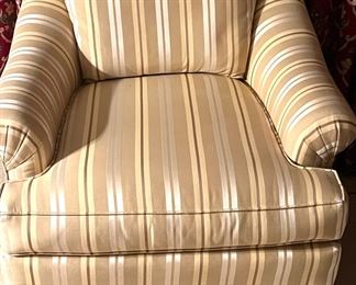 Pair of two classy, striped silk upholstered Baker club chairs, great condition!