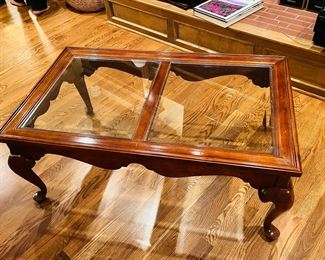 Glass top rectangular oak coffee table by HEKMAN