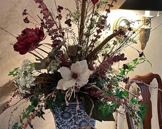Wonderful floral arrangement in blue & white vase