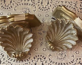 Wood carved wall shelf sconces