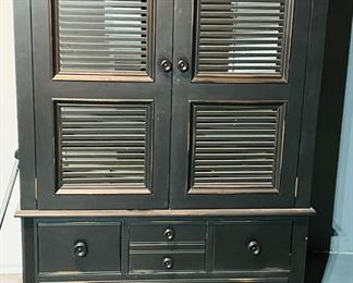 Great cabinet with louvered doors in dark charcoal, solid wood