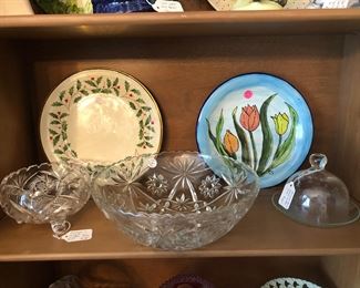 Older crystal as well as Lenox Christmas and other individual plates.