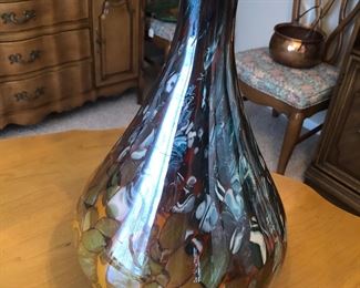 Fine, large art glass vase. Might be volcanic glass... it has that look to it. 15 1/2" tall.