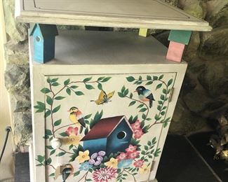Home-made (or repurposed) cabinet, hand-painted. Excellent. condition. Top is 19 1/2"x12 1/2". Height 30".