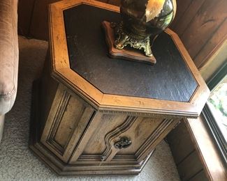 Mid-century octagonal end table with slate top.