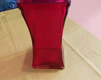 Red Tapered Square Glass Vase