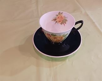 Royal Albert Tea Rose Yellow Black Bone China Smooth Shape Tea Cup and Saucer  Made in England