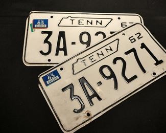 1962 Tn. License Plates Matching Set 