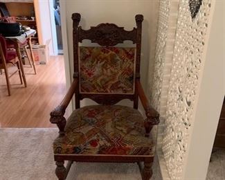 19TH CENTURY LARGE CHAIR W NEEDLEPOINT